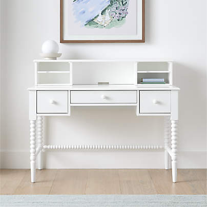 Jenny Lind 48" White Wood Spindle 3-Drawer Kids Desk with Hutch