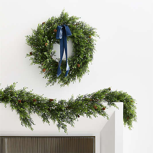 Faux Juniper Berry Holiday Garland and Wreath Collection