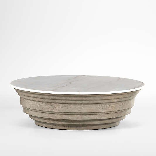 Joanne Round White Marble and Wood Coffee Table