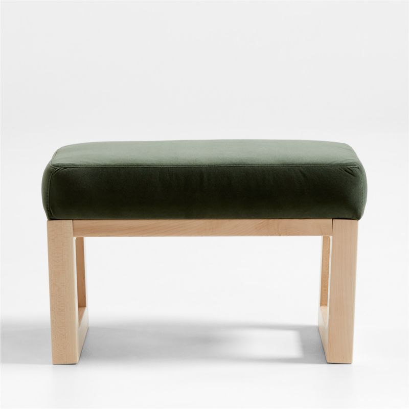 Joya Moss Velvet Nursery Ottoman with Maple Base