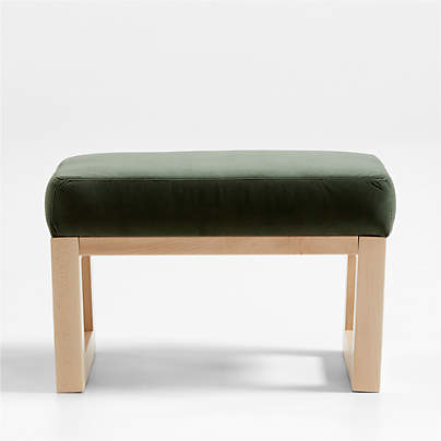 Joya Moss Velvet Nursery Ottoman with Maple Base