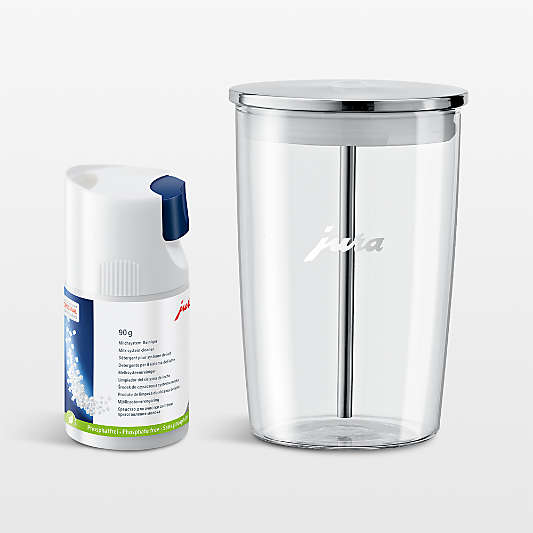 JURA Glass Milk Container and Milk System Cleaning Mini Tabs with Dispenser