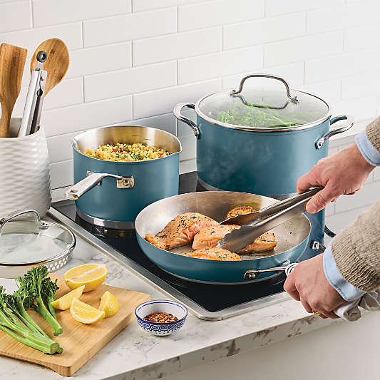 KitchenAid ® Agave Stainless Steel 3-Ply Ceramic Non-Stick 11-Piece Cookware Set