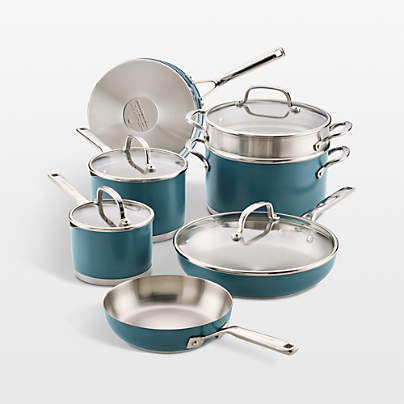 KitchenAid ® Agave Stainless Steel 3-Ply Ceramic Non-Stick 11-Piece Cookware Set