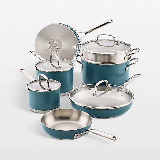 KitchenAid ® Agave Stainless Steel 3-Ply Ceramic Non-Stick 11-Piece Cookware Set