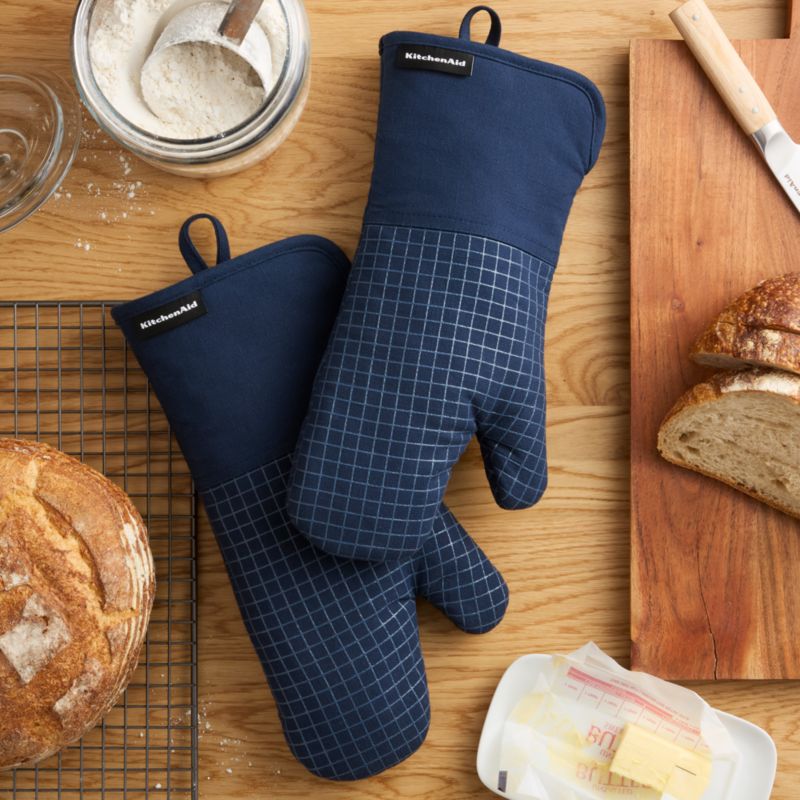 KitchenAid Gourmet Series Ink Blue Gridlines 2-Pack Oven Mitt Set - image 1 of 4