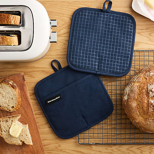 KitchenAid Gourmet Series Ink Blue Gridlines 2-Pack Potholder Set