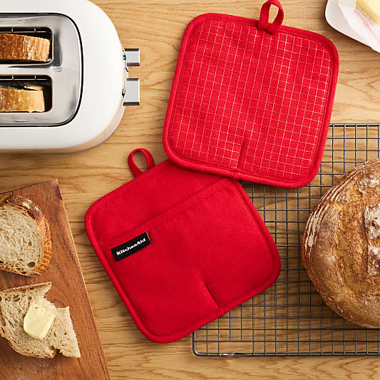 KitchenAid Gourmet Series Passion Red Gridlines 2-Pack Potholder Set