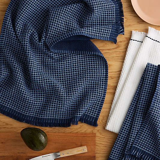KitchenAid Gourmet Series Ink Blue Gridlines 3-Pack Kitchen Towel Set