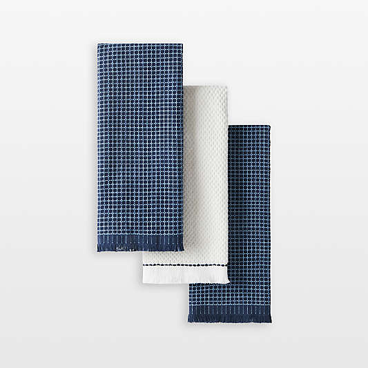 KitchenAid Gourmet Series Ink Blue Gridlines 3-Pack Kitchen Towel Set