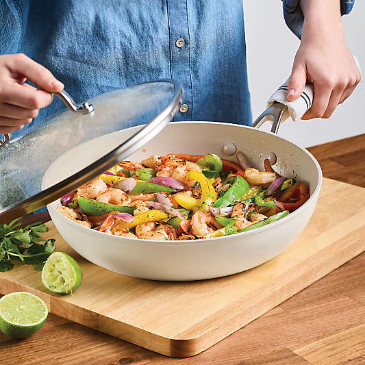 KitchenAid ® Porcelain White Hard-Anodized Ceramic Nonstick Induction 12.25" Fry Pan with Lid