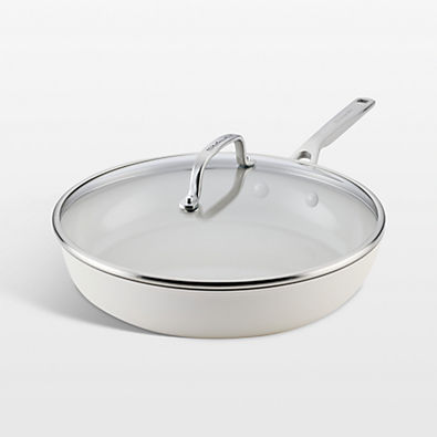 View KitchenAid ® Porcelain White Hard-Anodized Ceramic Non-Stick Induction 12.25" Fry Pan with Lid details