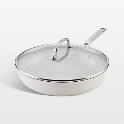 KitchenAid ® Porcelain White Hard-Anodized Ceramic Nonstick Induction 12.25" Fry Pan with Lid