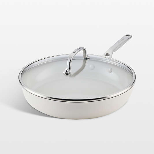 KitchenAid ® Porcelain White Hard-Anodized Ceramic Non-Stick Induction 12.25" Fry Pan with Lid