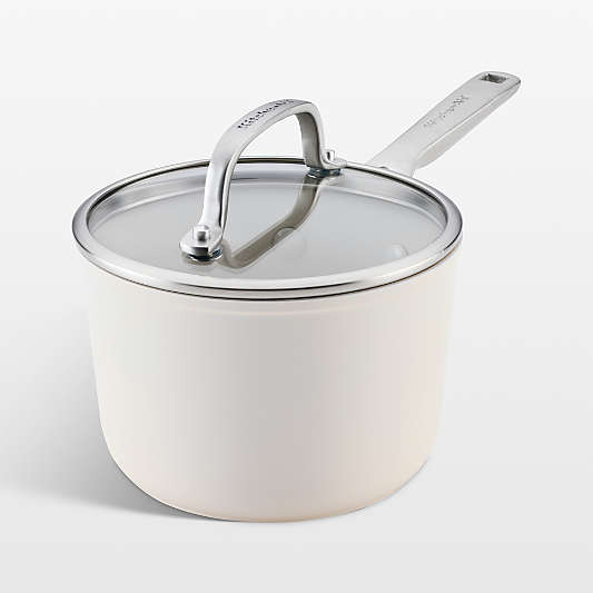 KitchenAid ® Porcelain White Hard-Anodized Ceramic Nonstick Induction 2-Qt. Saucepan with Lid