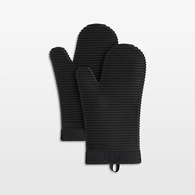 View KitchenAid Onyx Black Ribbed Soft Silicone Oven Mitts, Set of 2 details