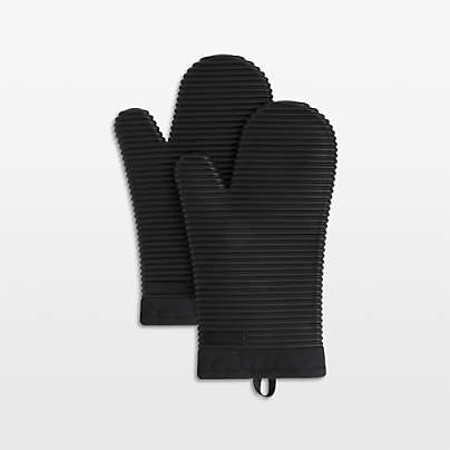 KitchenAid Onyx Black Ribbed Soft Silicone Oven Mitts, Set of 2