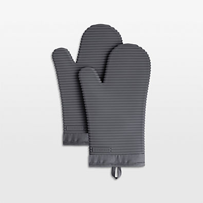 View KitchenAid ® Charcoal Ribbed Soft Silicone Oven Mitts, Set of 2 details