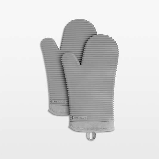 KitchenAid Matte Grey Ribbed Soft Silicone Oven Mitts, Set of 2