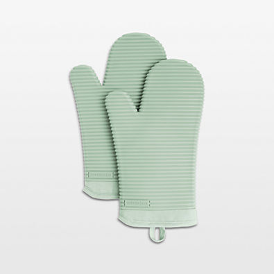 View KitchenAid Pistachio Ribbed Soft Silicone Oven Mitts, Set of 2 details