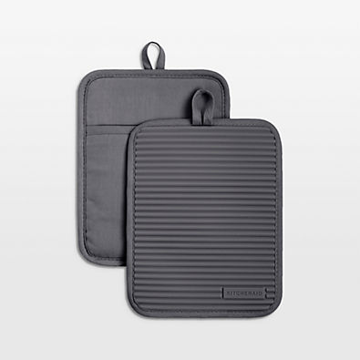 View KitchenAid ® Charcoal Ribbed Soft Silicone Pot Holders, Set of 2 details