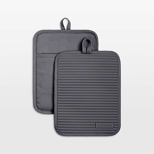 KitchenAid Charcoal Ribbed Soft Silicone Pot Holders, Set of 2