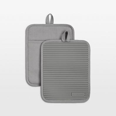 View KitchenAid Matte Grey Ribbed Soft Silicone Pot Holders, Set of 2 details