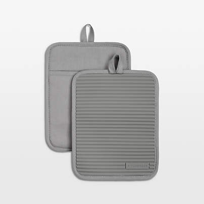 KitchenAid ® Grey Ribbed Soft Silicone Pot Holders, Set of 2