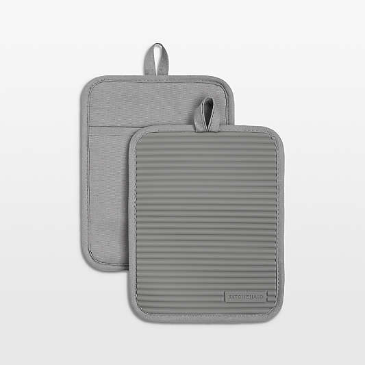 KitchenAid Matte Grey Ribbed Soft Silicone Pot Holders, Set of 2