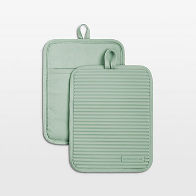 View KitchenAid ® Pistachio Ribbed Soft Silicone Pot Holders, Set of 2 details
