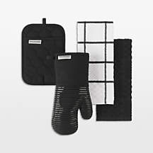 KitchenAid Onyx Black Quilted Cotton Terry Cloth Oven Mitt, Pot Holder and Kitchen Towel 4-Piece Set + Reviews | Crate & Barrel