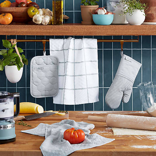 KitchenAid ® Grey Quilted Cotton Terry Cloth Oven Mitt, Pot Holder and Kitchen Towel 4-Piece Set