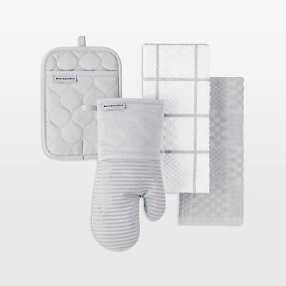 KitchenAid ® Grey Quilted Cotton Terry Cloth Oven Mitt, Pot Holder and Kitchen Towel 4-Piece Set
