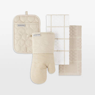 KitchenAid ® Milkshake Quilted Cotton Terry Cloth Oven Mitt, Pot Holder and Kitchen Towel 4-Piece Set