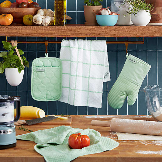 KitchenAid ® Pistachio Quilted Cotton Terry Cloth Oven Mitt, Pot Holder and Kitchen Towel 4-Piece Set