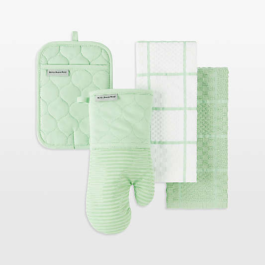 KitchenAid ® Pistachio Quilted Cotton Terry Cloth Oven Mitt, Pot Holder and Kitchen Towel 4-Piece Set