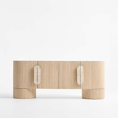 Kahn 75" Ribbed Whitewashed Ash Wood Storage Media Console