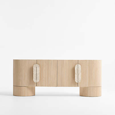 Kahn 75" Ribbed Whitewashed Ash Wood Storage Media Console