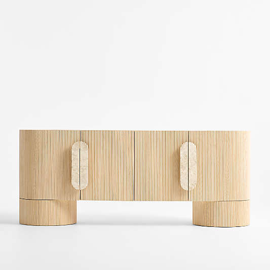 Kahn 75" Ribbed Whitewashed Ash Wood Storage Media Console