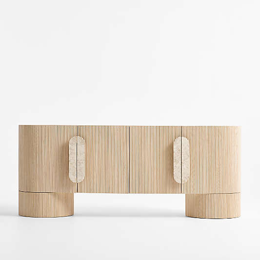 Kahn 75" Ribbed Whitewashed Ash Wood Storage Media Console