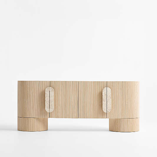 Kahn 75" Ribbed Whitewashed Ash Wood Storage Media Console