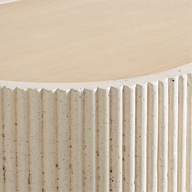 Kahn 72" Oval Ribbed White Concrete and Oak Wood Console Table - image 8 of 9