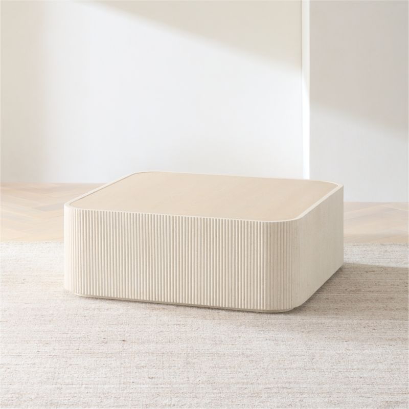 Kahn Cream Ribbed Concrete and Oak Wood 44" Rounded Square Coffee Table - image 8 of 9