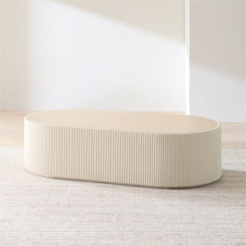 Kahn Cream Ribbed Concrete and Oak Wood 62" Oval Coffee Table - image 11 of 12