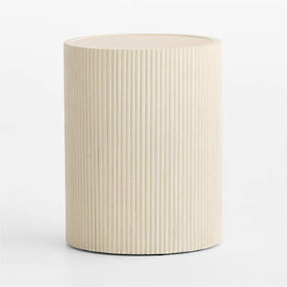 Kahn Cream Ribbed Concrete and Oak Wood 18" Side Table