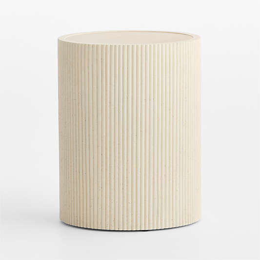 Kahn Cream Ribbed Concrete and Oak Wood 18" Side Table