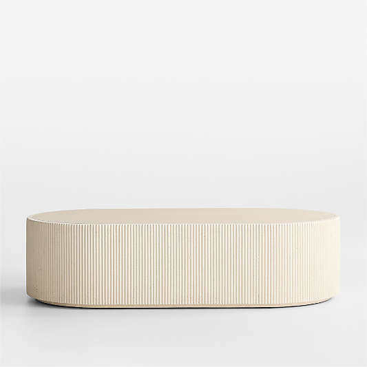 Kahn Cream Ribbed Concrete and Oak Wood 62" Oval Coffee Table
