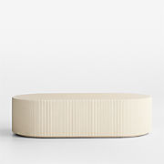 Kahn Off-White Concrete and Oak Wood Ribbed 72" Console Table