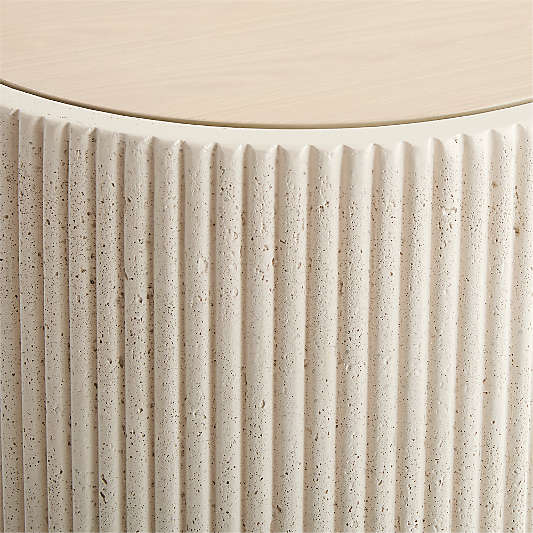 Kahn Off-White Concrete and Oak Wood Ribbed 72" Console Table