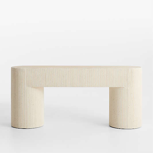 Kahn Cream Ribbed Concrete and Oak Wood 72" Console Table